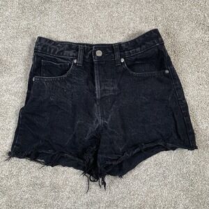 H&M Women's Black Wash Button Fly High Rise Distressed Cutoff‎ Raw Hem Shorts 2